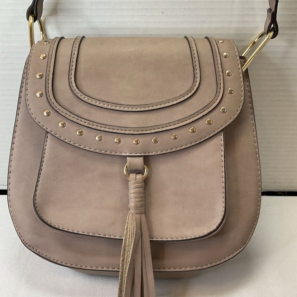 FRANCO SARTO Lilac Beige Rex Saddle Tassel Fringe Vegan‎ Leather Crossbody Purse